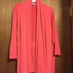 Susan Graver liquid knit coral 1x cardigan shrug